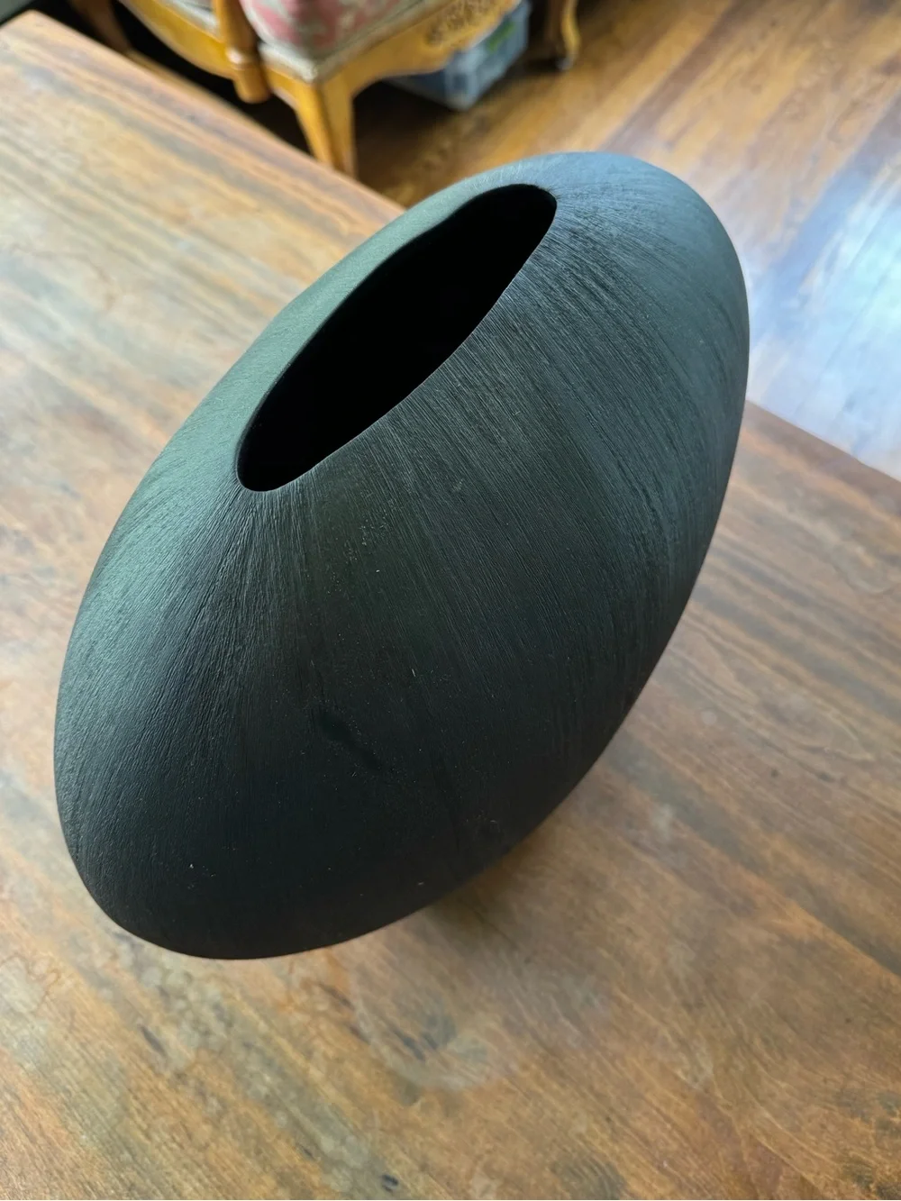 Crate and Barrel Alura Short Dark Grey Oval Ceramic Vase